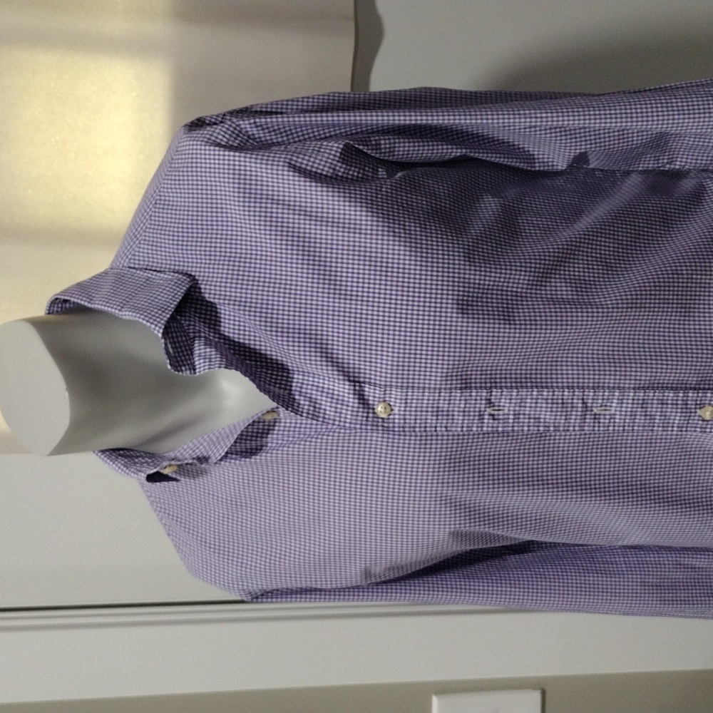 Polo by Ralph Lauren mens white and purple gingham plaid cotton shirt. Neck 15.5